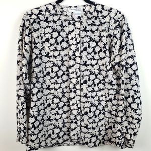 Oscar de la Renta Expressions Floral Hidden Button Blouse